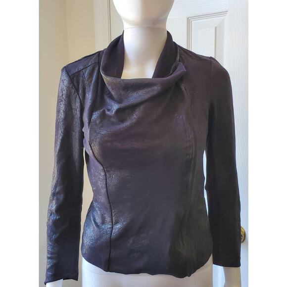 Zara Jacket Size S Funnel Neck Full Zip Moto Vegan Suede Faux Leather Look Fall - Picture 1 of 15